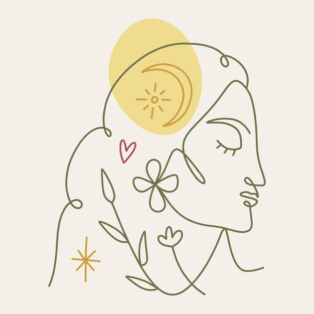 Jeden Rysunek Linii Dziewczyna Liniowe Logo Lub Ikona Sztuki Boho święta Magia Kobieta Mistyczny Symbol Płaska Etykieta