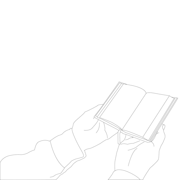 jeden rysunek linii i zarys wektora ręki trzymającej książkę na białym tle