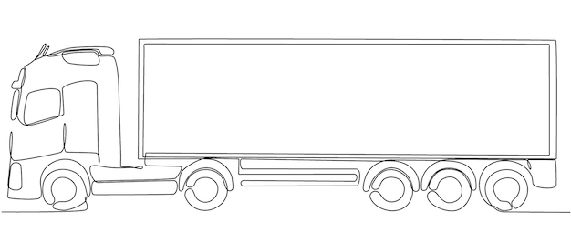 Plik wektorowy jeden rysunek linii nowoczesnej dużej ciężarówki z naczepą z kontenerami wektorowy ładunek kurierski premium