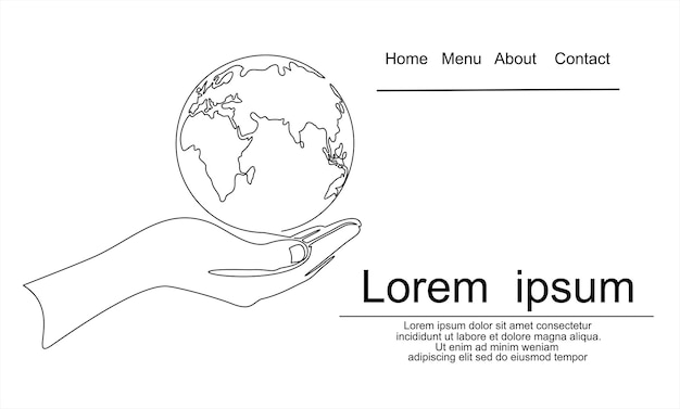 Jeden Rysunek Linii Trzymających Się Za Ręce Kuli Ziemskiej. Zapisz Koncepcję Planety.