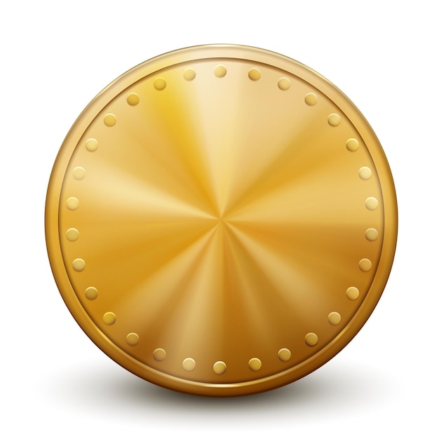 Plik wektorowy jedna duża złota moneta bez napisów, izolowana na białym tle