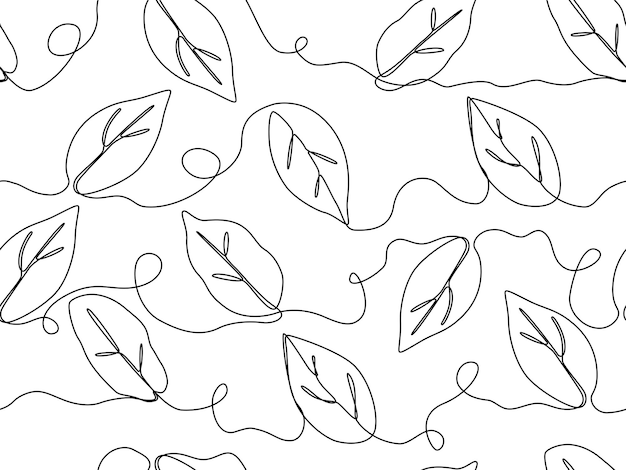 Jednoliniowy ciągły rysunek liścia drzewa botanicznego w jednolity wzór