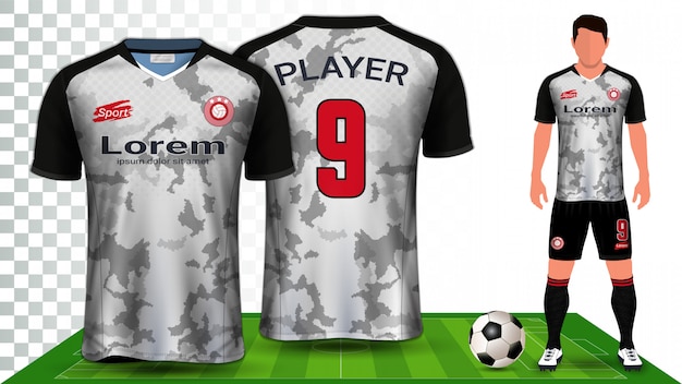 Plik wektorowy jednolita prezentacja koszulki piłkarskiej, sportowej lub futbolowej.