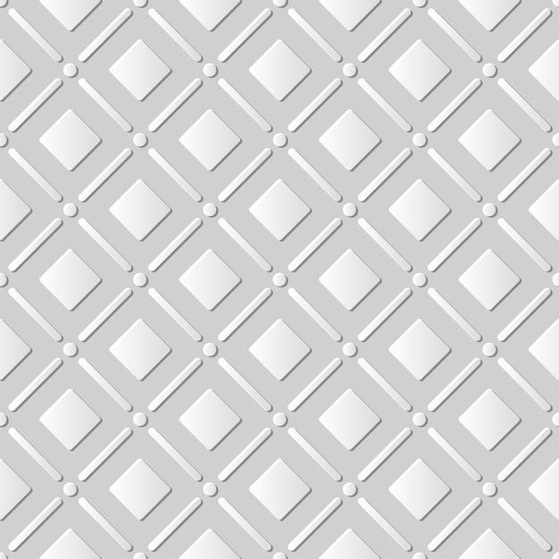 Plik wektorowy jednolity wzór 3d biały papier cięty sztuka okrągły narożnik kwadratowy sprawdzić linię krzyżową