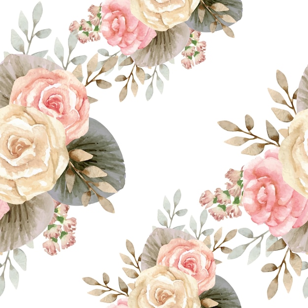 Jednolity wzór białych i różowych róż układania kwiatów tła malarstwa