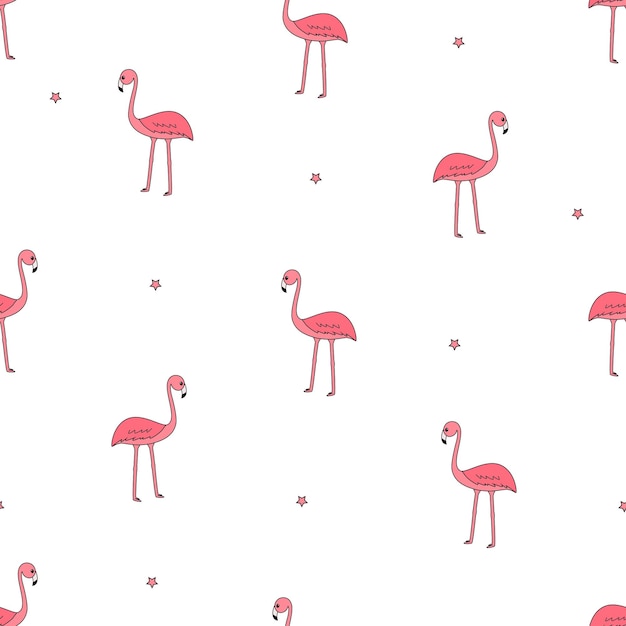 Jednolity wzór flamingo kawaii kreskówka ptak Tapeta w tle do drukowania na opakowaniach odzieży