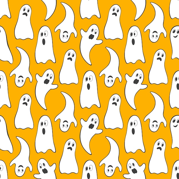 Jednolity wzór Halloween z uroczymi duchami Idealny do wydruków ulotki banery zaproszenia pozdrowienia scrapbooking gratulacje i więcejWektorowa ilustracja Halloween