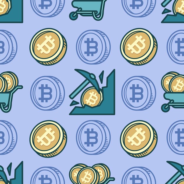 Jednolity wzór kreskówka wydobywająca bitcoiny