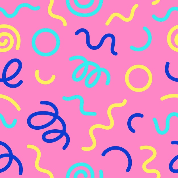 Jednolity Wzór Neonowych Linii Doodle Modny Design Z Podstawowymi Geometrycznymi Kształtami Psychodeliczny Styl90s