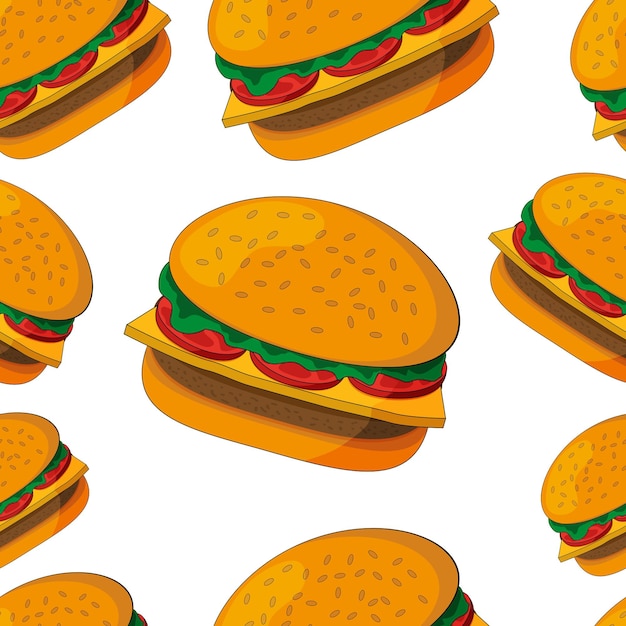 Jednolity wzór pysznych ręcznie rysowanych burgerówHamburgery cheeseburgery