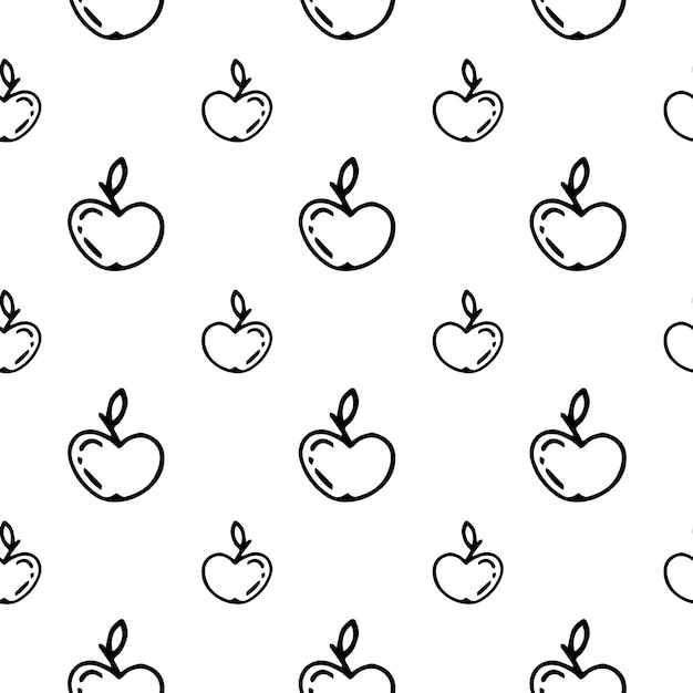 Jednolity wzór ręcznie rysowane jabłko. Doodle szkic czarny. Symbol znaku. Element dekoracyjny. Na białym tle. Płaska konstrukcja. Ilustracja wektorowa.