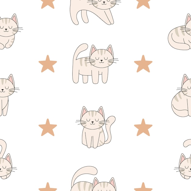 Plik wektorowy jednolity wzór ręcznie rysowane słodkie koty idealny do scrapbookingu zestaw naklejek z kartką z życzeniami
