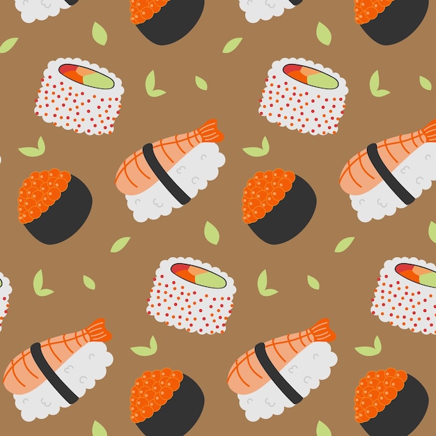 Jednolity wzór sushi bar rolkach sushi japońska restauracja styl kreskówka narodowe jedzenie