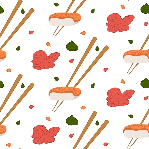 Jednolity Wzór Sushi łosoś Imbir Chopstick Chińczycy Jedzą Azjatyckie Jedzenie Ilustracja Wektora