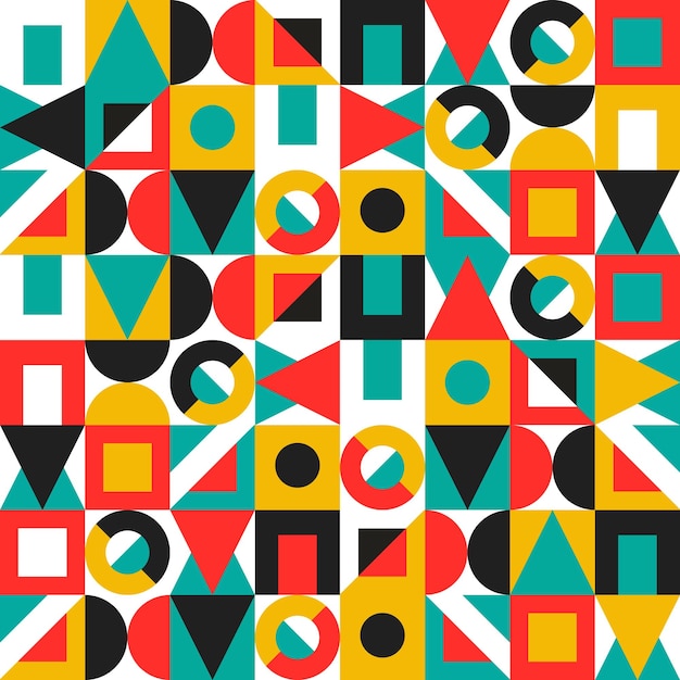 Jednolity wzór wielobarwnych kształtów geometrycznych. Abstrakcyjne tło geometryczne, nadruk, tekstylia