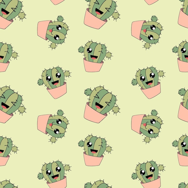 Jednolity wzór z nadrukiem emojies kaktus fanny face