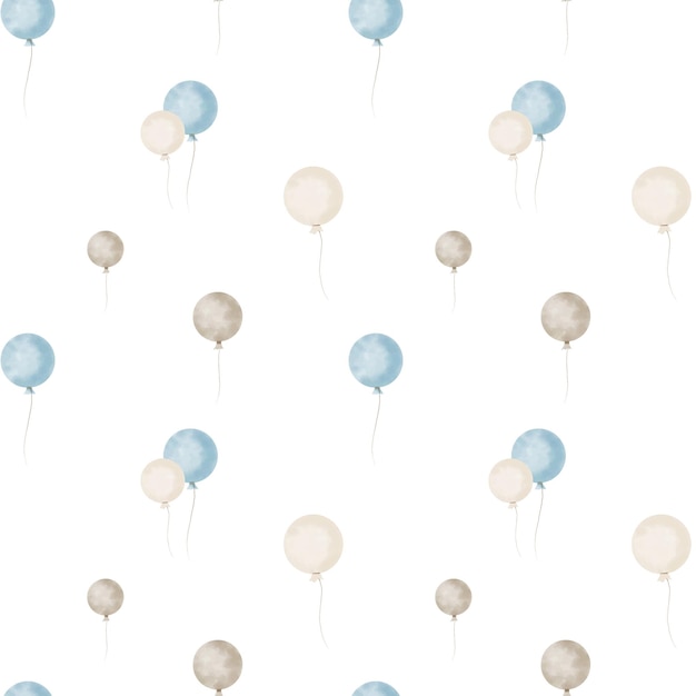 Jednolity Wzór Z Niebieskimi Balonami Akwarela Ręcznie Malowane Tło Dla Projektowania Tekstyliów Dla Dzieci Lub Przyjęcia Urodzinowego