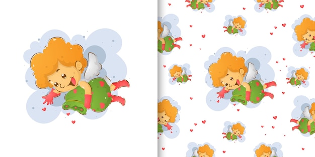 Jednolity wzór zestaw Kupidyna szerząc miłość w doodle ilustracji