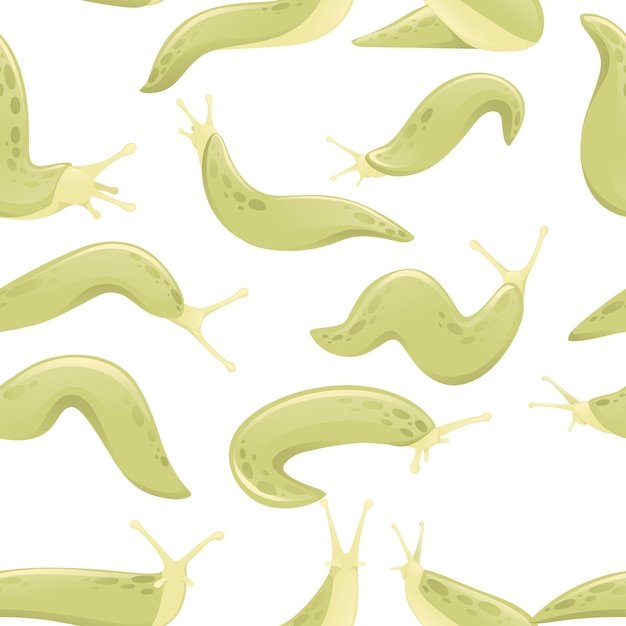 Jednolity wzór zielony ślimak kreskówka projekt płaski wektor ilustracja na białym tle
