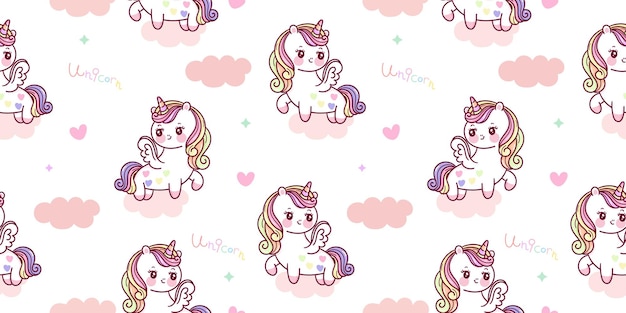 Jednorożec kreskówka wzór ładny kucyk pegaz kawaii zwierząt