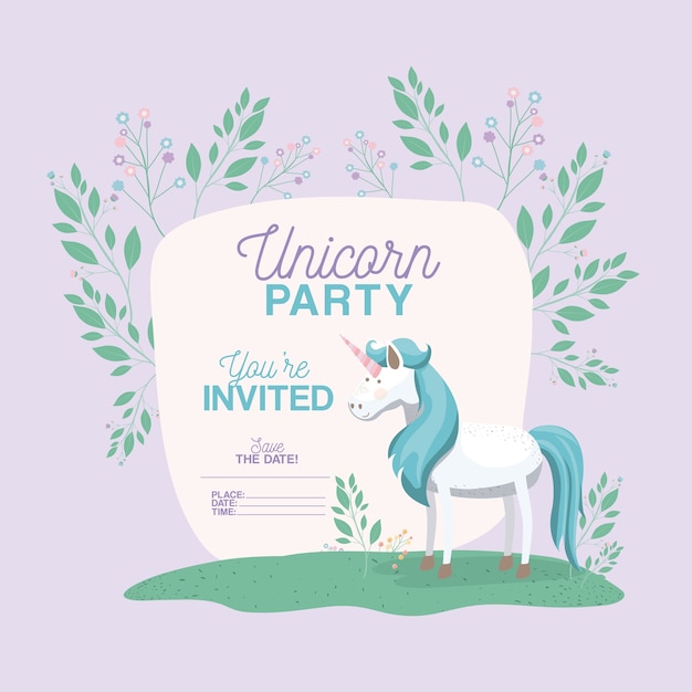 Jednorożec Party Zaproszenie Karty Z Dekoracja Kwiatowa