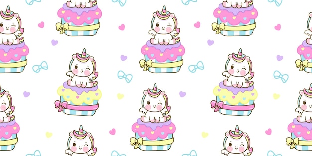 Jednorożec wzór kreskówka siedzieć na zwierzęciu kawaii pastelowe ciastko