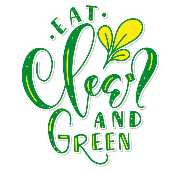 Plik wektorowy jedz czyste i zielone litery z sałatką z doodle
