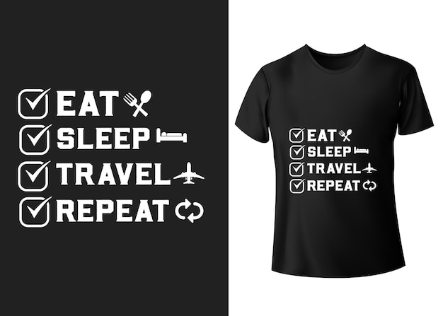 Jedz Sen Podróż Powtarzaj Tshirt Typografii Cytaty Wektor