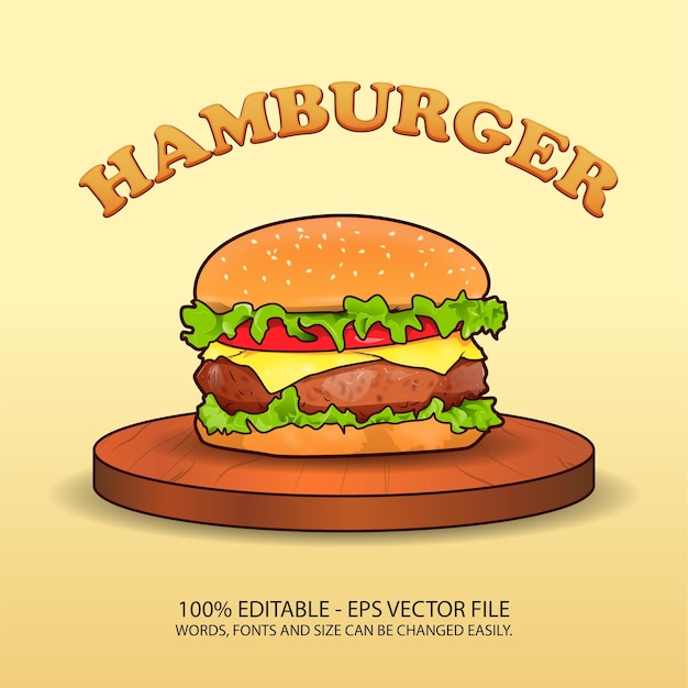 Plik wektorowy jedzenie hamburgerowe z edytowalnym efektem tekstowym