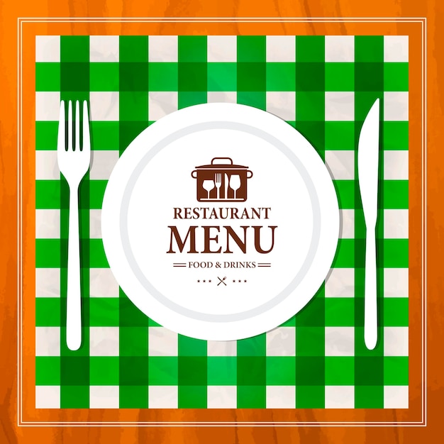 Jedzenie i napoje w menu restauracji w stylu retro Sztućce z widelcem na zielonym obrusie