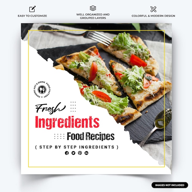 Jedzenie I Restauracja Szablon Banera Internetowego na Instagram Post Premium Wektor
