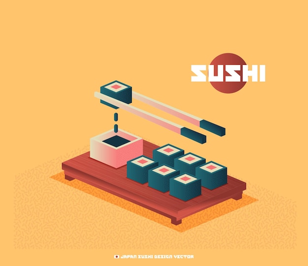 Jedzenie ilustracja rolka sushi z nori Nowoczesna płaska koncepcja izometryczny 3d