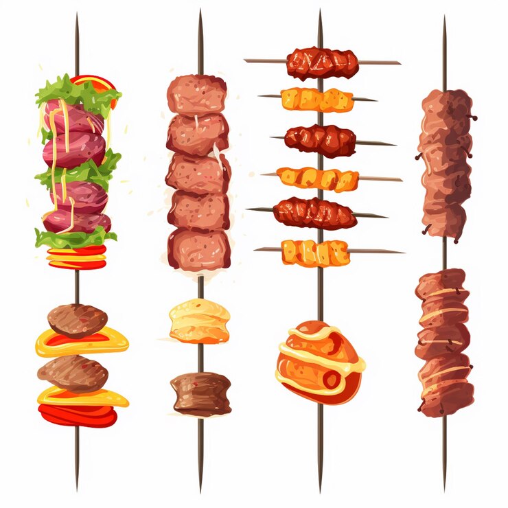 Wektor jedzenie mięso kebab wołowina restauracja grill wektor posiłek z grilla projekt pyszne tureckie menu