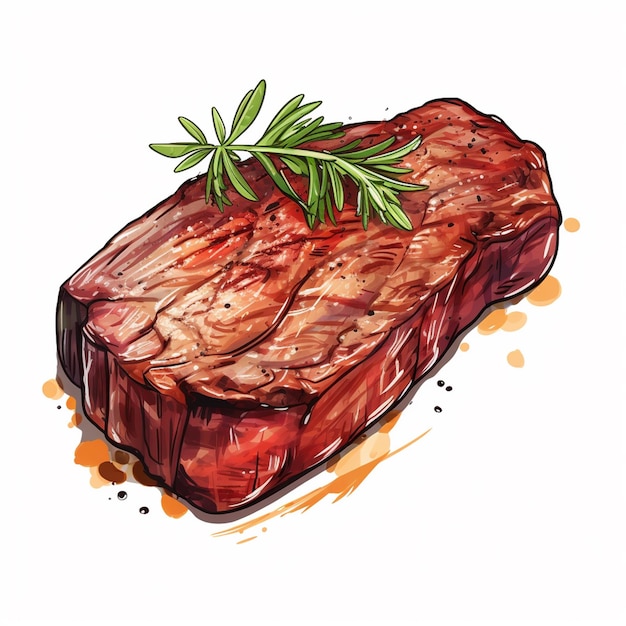 Jedzenie Steak Mięso Wektor Bbq Ilustracja Wołowina Grill Restauracja Izolowane Menu Sli