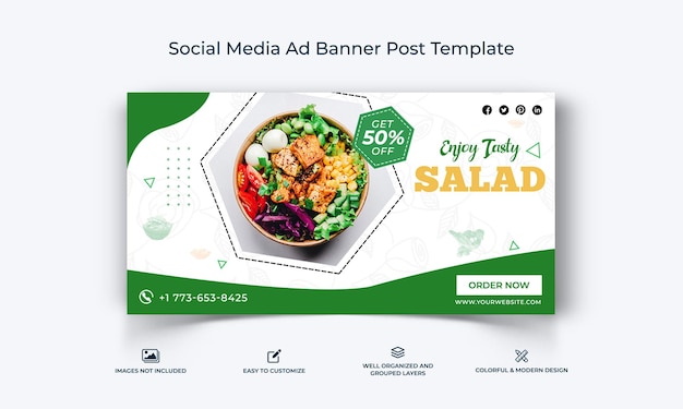 Jedzenie w mediach społecznościowych Facebook Baner reklamowy Szablon postu wektor premium