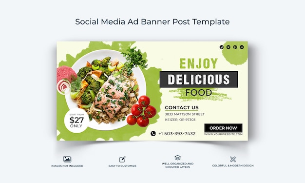Jedzenie w mediach społecznościowych Facebook Baner reklamowy Szablon postu wektor premium