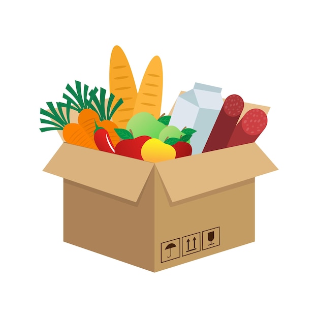 Jedzenie w pudełku w stylu kreskówka na białym tle Dostawa żywności Wektor ilustracja kreskówka płaska