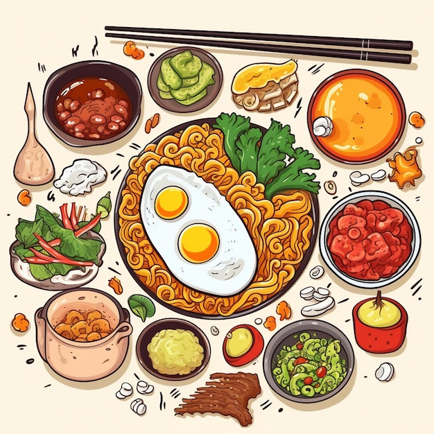 Plik wektorowy jedzenie wektor azjatycka ilustracja restauracja makaron ramen posiłek japonia chińskie menu graficzne