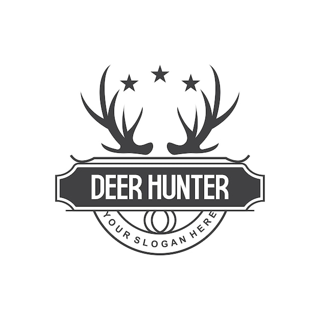 Jeleń Logo Deer Hunter Vector Forest Animal Design Poroże Jelenia Retro Vintage Symbol Design Icon