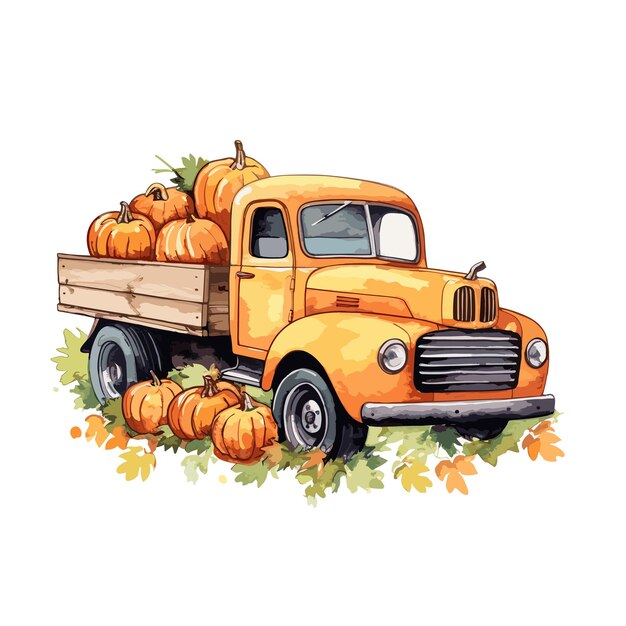 Plik wektorowy jesień ciężarówka dyni akwarel clipart na białym tle