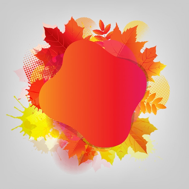 Jesień Plakat Z Kolorową Plamą I Liściem