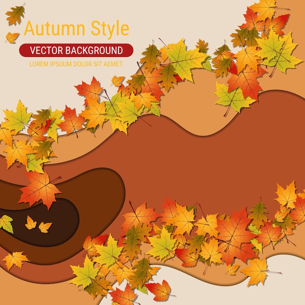 Plik wektorowy jesień styl warstwowy 3d wektorowy tło z kolorowymi liśćmi