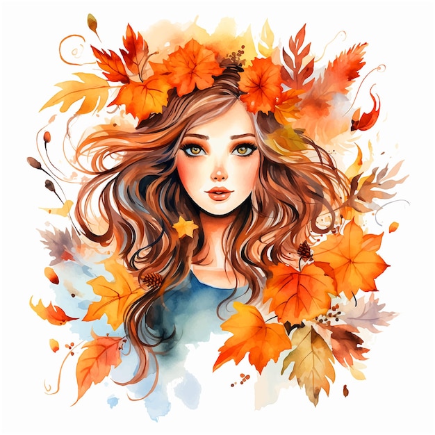 Plik wektorowy jesienna dziewczyna akwarela ręcznie malowana sztuka