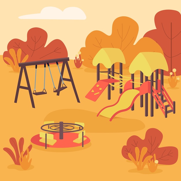 Plik wektorowy jesienna ilustracja płaski kolor placu zabaw