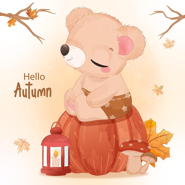 Plik wektorowy jesienna seria ilustracji małego niedźwiedzia