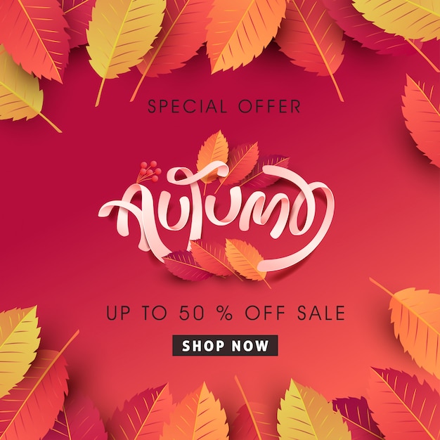 Jesienna sprzedaż układ udekoruj liśćmi na baner sprzedaży internetowej.
