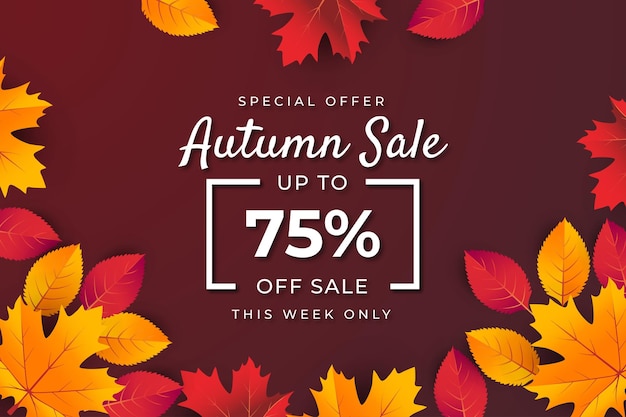 Jesienna wyprzedaż transparent tło z liści. Oferta specjalna do 75%.Premium Vector