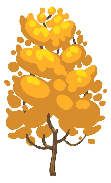 Plik wektorowy jesienne drzewo kreskówka roślina z żółtymi jesiennymi liśćmi na białym tle