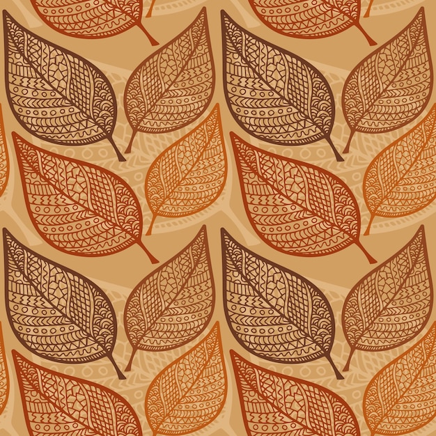 Jesienne liście brązowy wzór Upadek motywu wzór Zentangle jesienne liście abstrakcyjny wzór retro