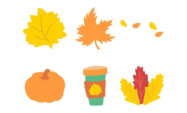 Jesienne liście leśne i dynia Latte tumbler Przytulna jesień wektor ilustracja na białym tle
